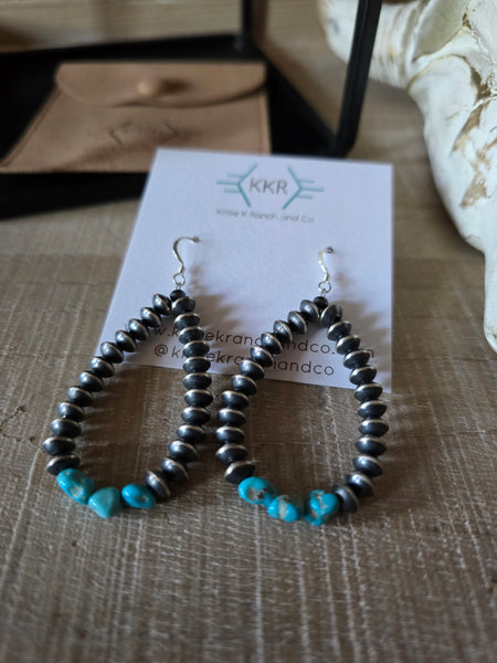 SAUCER NAVAJO PEARL AND TURQUOISE NUGGET HOOP EARRINGS