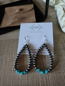 SAUCER NAVAJO PEARL AND TURQUOISE NUGGET HOOP EARRINGS