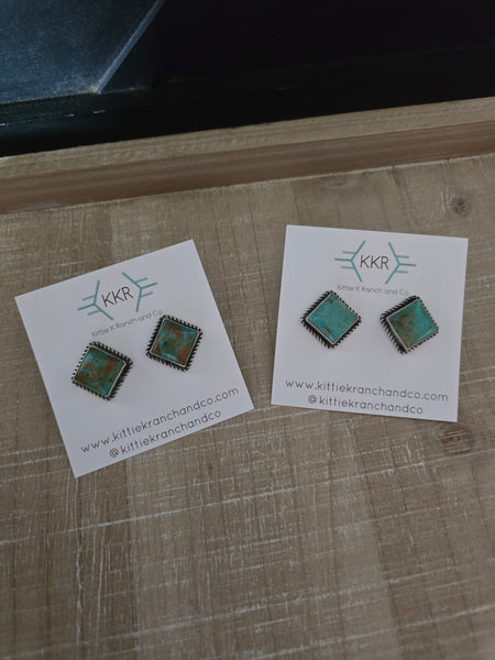 JUDITH DIXON PUNCHY KINGMAN SQUARE TURQUOISE STUDS