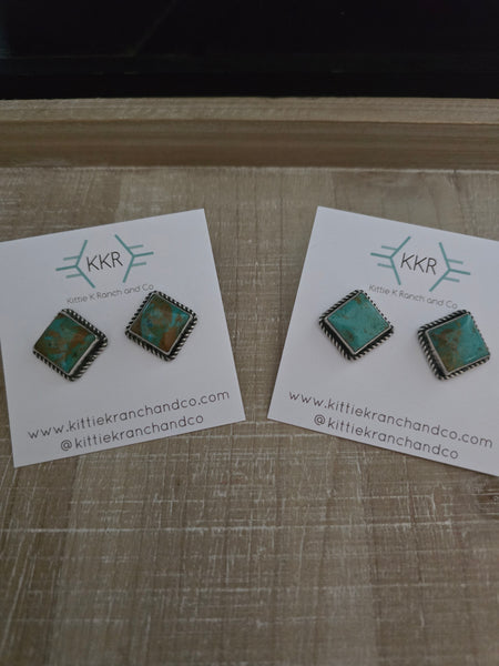 JUDITH DIXON PUNCHY KINGMAN SQUARE TURQUOISE STUDS