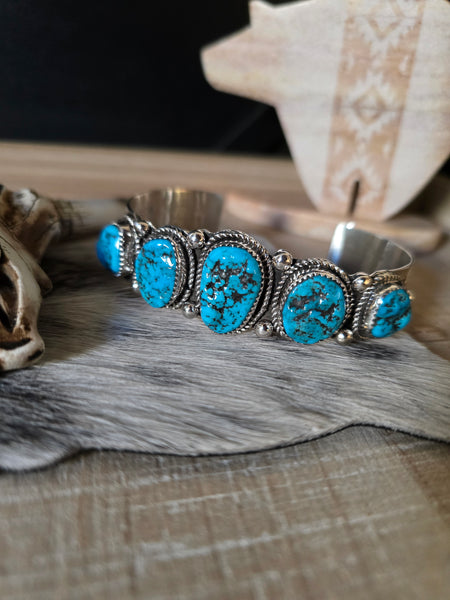 RAYMOND YAZZIE FIVE STONE KINGMAN TURQUOISE CUFF