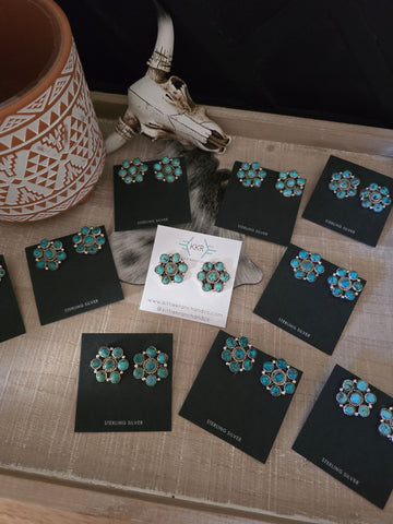 THE MAXINE RAMIREZ KINGMAN TURQUOISE CLUSTER STUDS