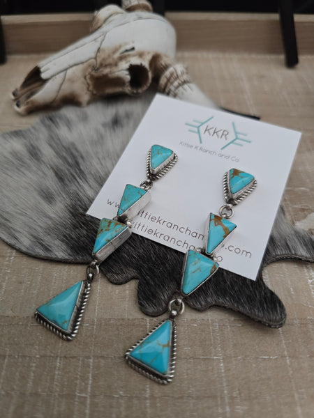 JUDITH DIXON KINGMAN TURQUOISE TRIANGLE DANGLE EARRINGS