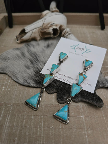 JUDITH DIXON KINGMAN TURQUOISE TRIANGLE DANGLE EARRINGS