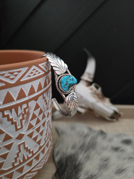 DAVID MORRIS FEATHER AND TURQUOISE STONE CUFF