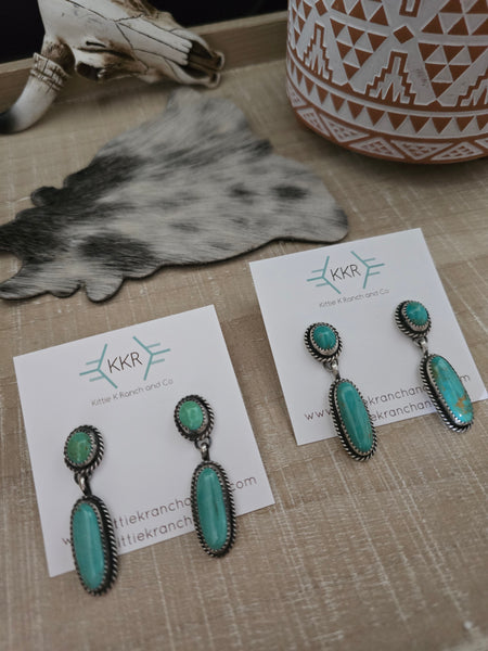 FREDA MARTINEZ KINGMAN TURQUOISE DANGLE EARRINGS