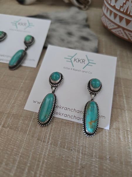 FREDA MARTINEZ KINGMAN TURQUOISE DANGLE EARRINGS