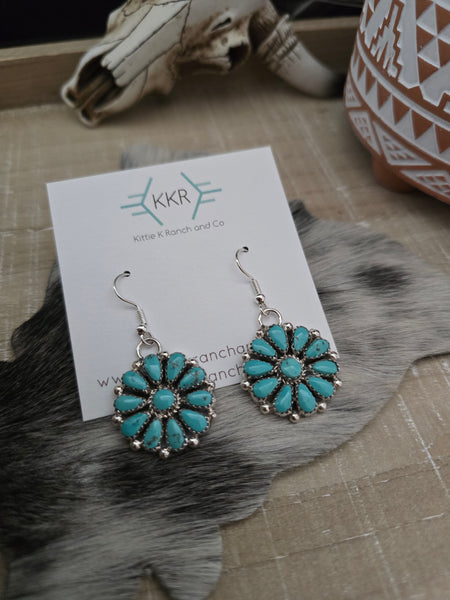 ALICIA WILSON KINGMAN TURQUOISE CLUSTER DANGLE EARRINGS