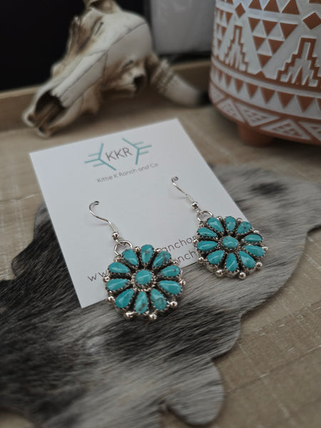 ALICIA WILSON KINGMAN TURQUOISE CLUSTER DANGLE EARRINGS