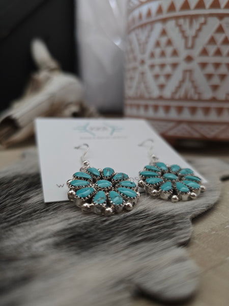 ALICIA WILSON KINGMAN TURQUOISE CLUSTER DANGLE EARRINGS