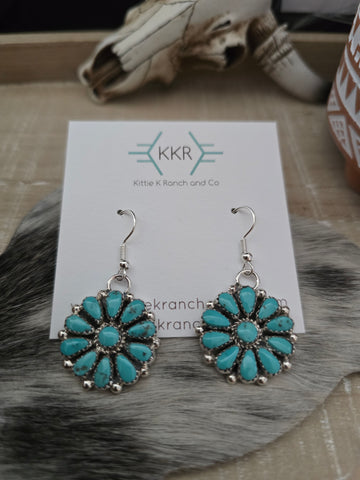 ALICIA WILSON KINGMAN TURQUOISE CLUSTER DANGLE EARRINGS