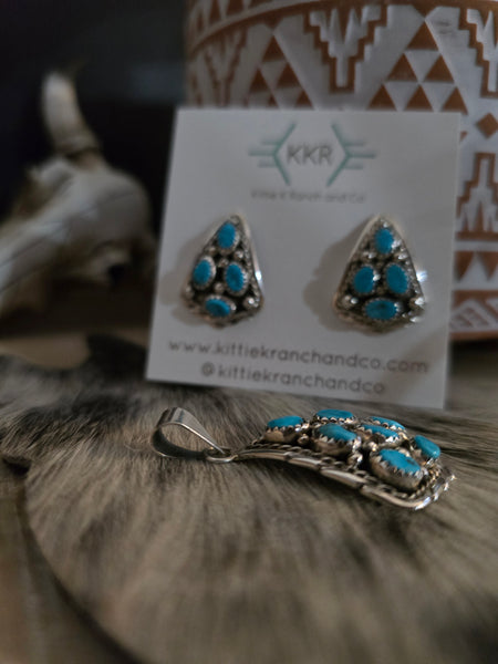 MELVIN CHEE TURQUOISE EARRING AND PENDANT SET