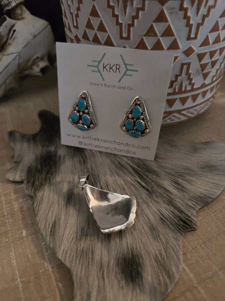 MELVIN CHEE TURQUOISE EARRING AND PENDANT SET