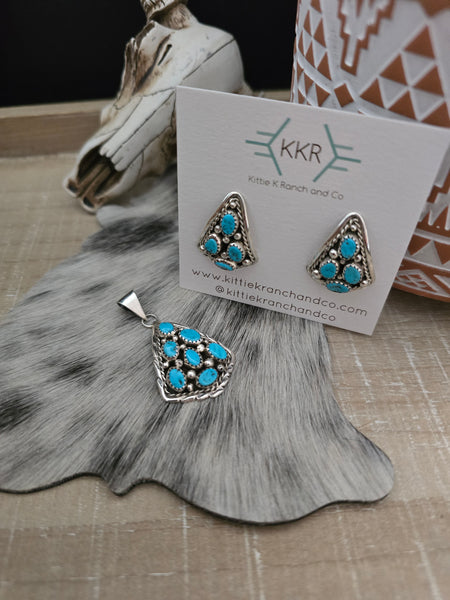 MELVIN CHEE TURQUOISE EARRING AND PENDANT SET