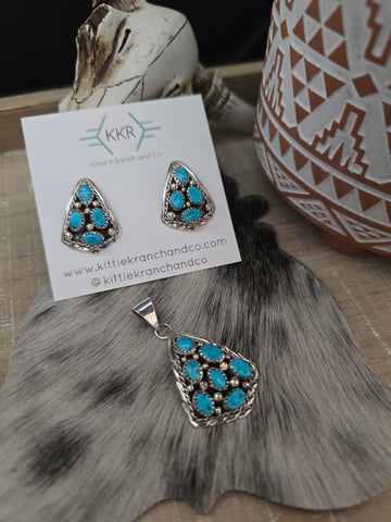 MELVIN CHEE TURQUOISE EARRING AND PENDANT SET