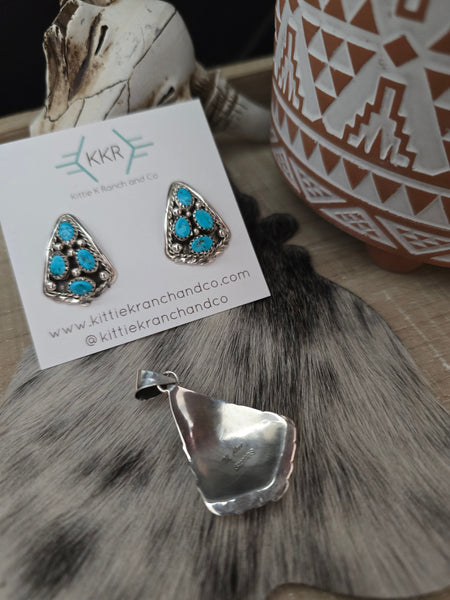 MELVIN CHEE TURQUOISE EARRING AND PENDANT SET