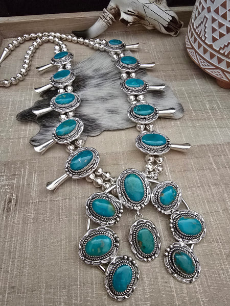 IDA MCCRAE TURQUOISE SQUASH BLOSSOM NECKLACE