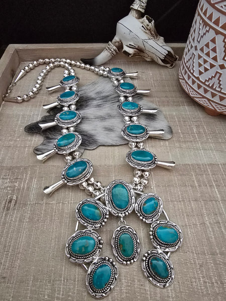 IDA MCCRAE TURQUOISE SQUASH BLOSSOM NECKLACE