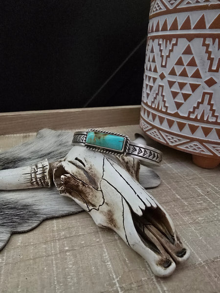 RICK ENRIQUEZ NAVAJO TURQUOISE BAR CUFF