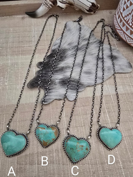 JUDITH DIXON KINGMAN TURQUOISE HEART NECKLACE