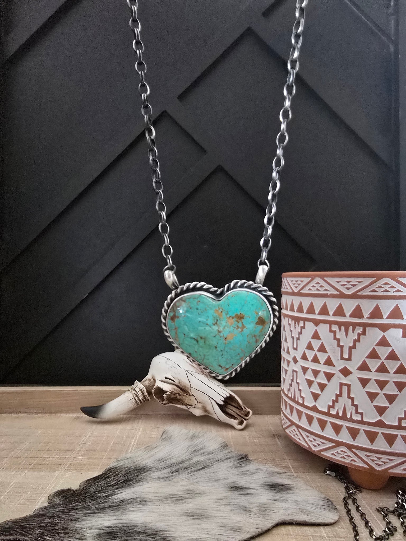 JUDITH DIXON KINGMAN TURQUOISE HEART NECKLACE