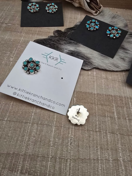 THE MAXINE REMIREZ KINGMAN TURQUOISE CLUSTER STUDS