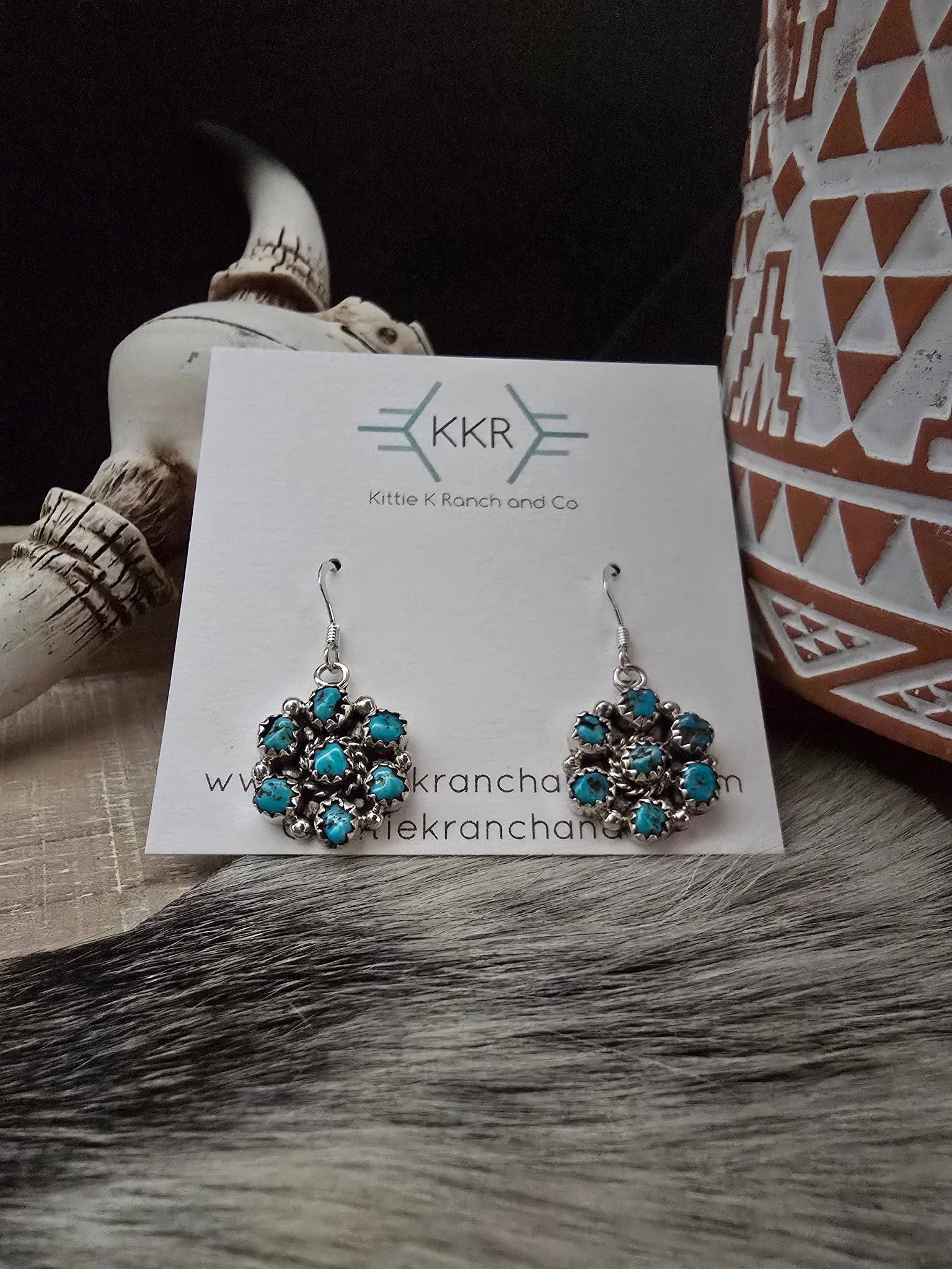 MAXINE REMIREZ KINGMAN TURQUOISE LITTLE CLUSTER DANGLE EARRINGS