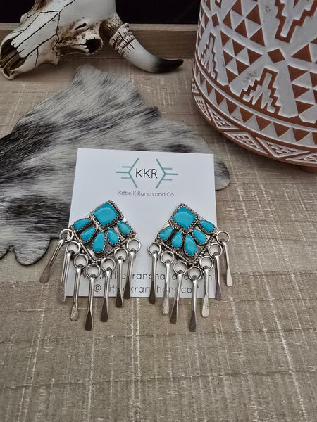 ALICIA WILSON KINGMAN TURQUOISE SILVER PADDLE EARRINGS