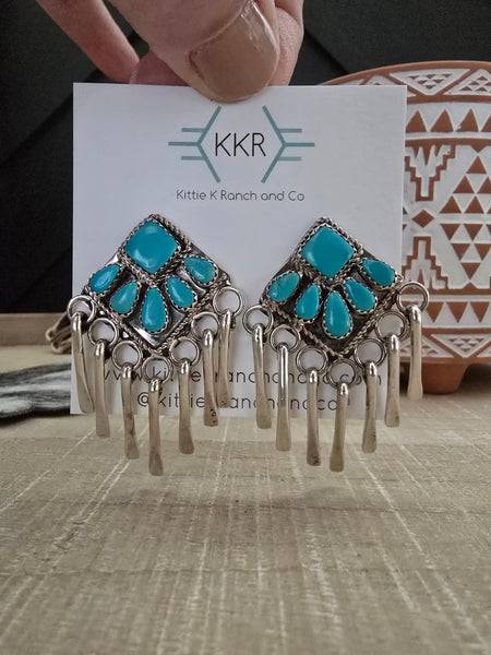 ALICIA WILSON KINGMAN TURQUOISE SILVER PADDLE EARRINGS