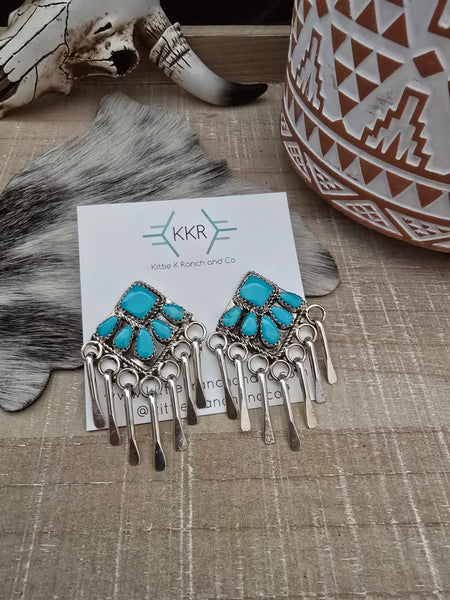 ALICIA WILSON KINGMAN TURQUOISE SILVER PADDLE EARRINGS