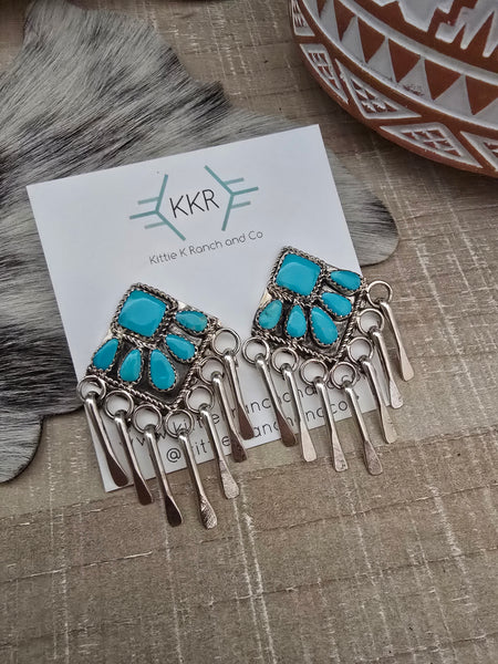 ALICIA WILSON KINGMAN TURQUOISE SILVER PADDLE EARRINGS