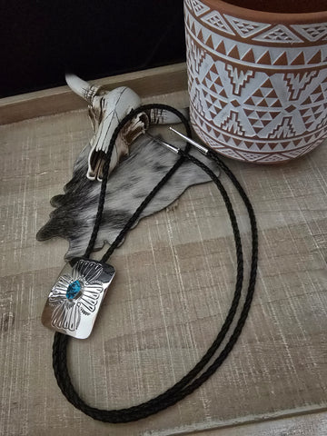 JOANN SILVER TURQUOISE BOLO TIE