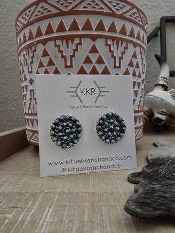 RANDY HOOEE ZUNI TURQUOISE CLUSTER STUDS