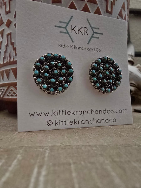 RANDY HOOEE ZUNI TURQUOISE CLUSTER STUDS