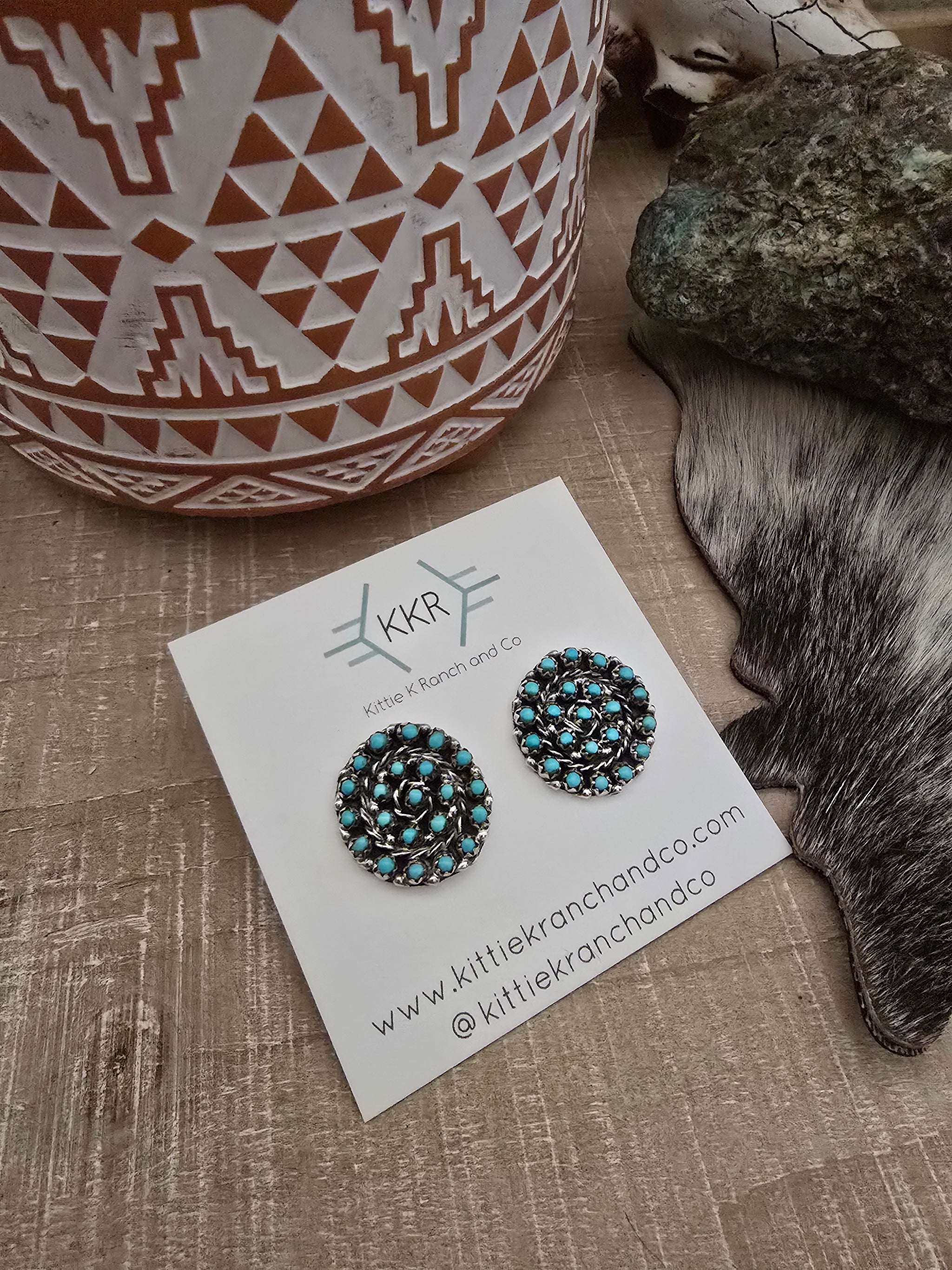 RANDY HOOEE ZUNI TURQUOISE CLUSTER STUDS – Kittie K Ranch and Co