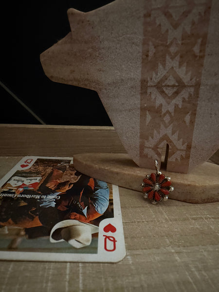 THE DAVID LEEKITY CORAL ZUNI PETIT POINT CLUSTER PENDANT