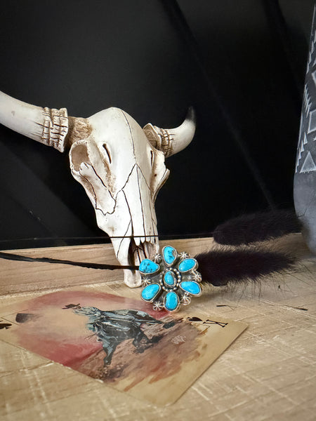 ADRIAN YAZZIE SEVEN TURQUOISE STONE RING