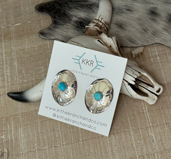 PHIL LYNN CONCH STAMPED TURQUOISE EARRINGS