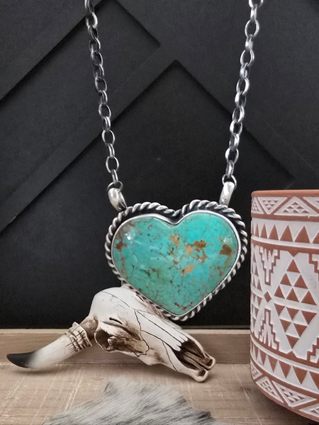 JUDITH DIXON KINGMAN TURQUOISE HEART NECKLACE