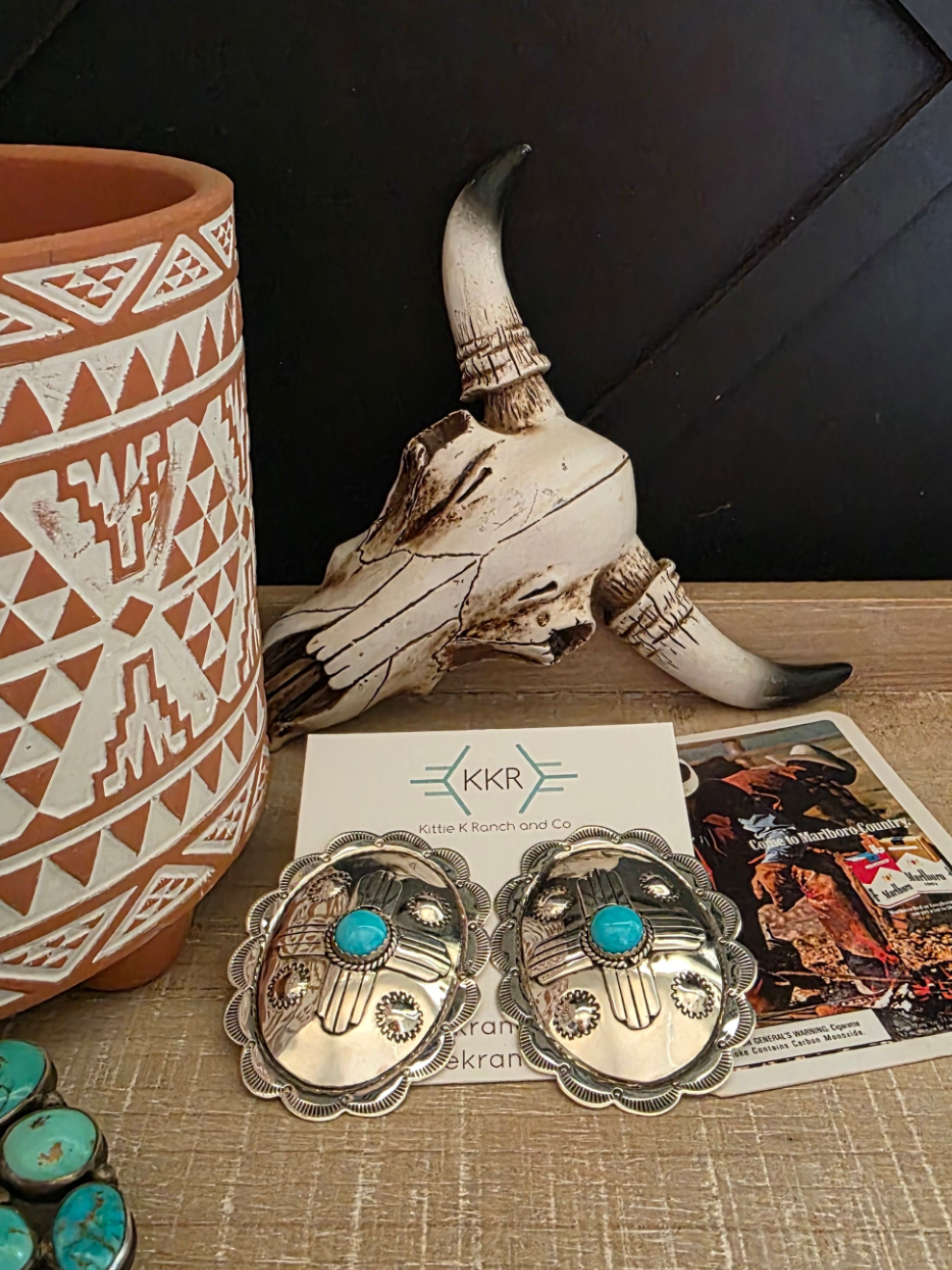 JIMMIE JAMES JR CONCHO TURQUOISE STUD EARRINGS