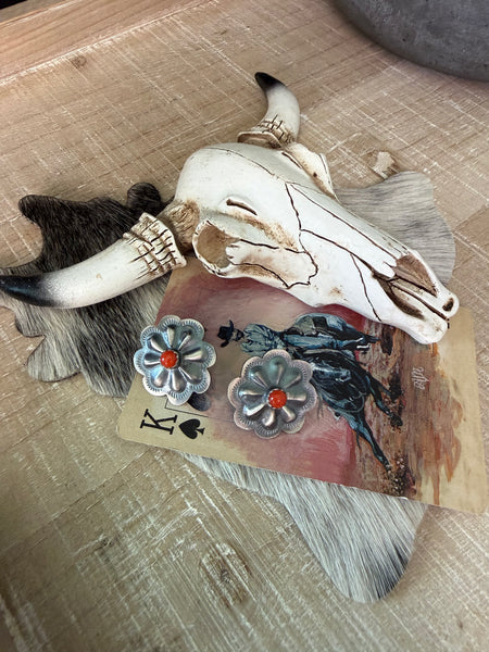 DALE MORGAN CORAL STONE CONCHO FLOWER STUDS