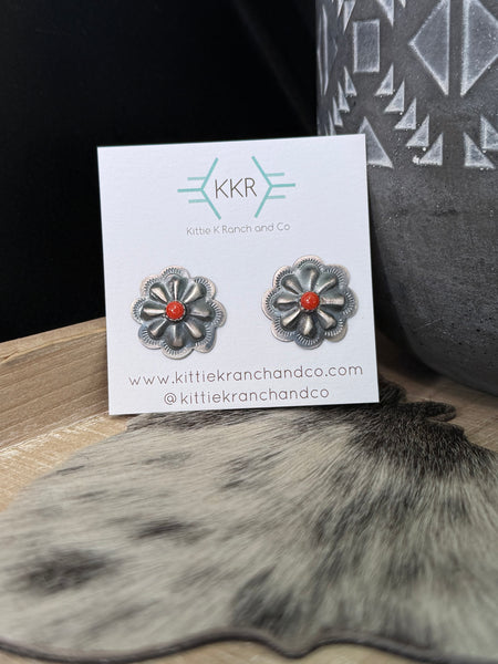 DALE MORGAN CORAL STONE CONCHO FLOWER STUDS