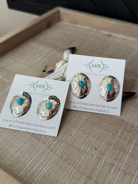 PHIL LYNN CONCH STAMPED TURQUOISE EARRINGS