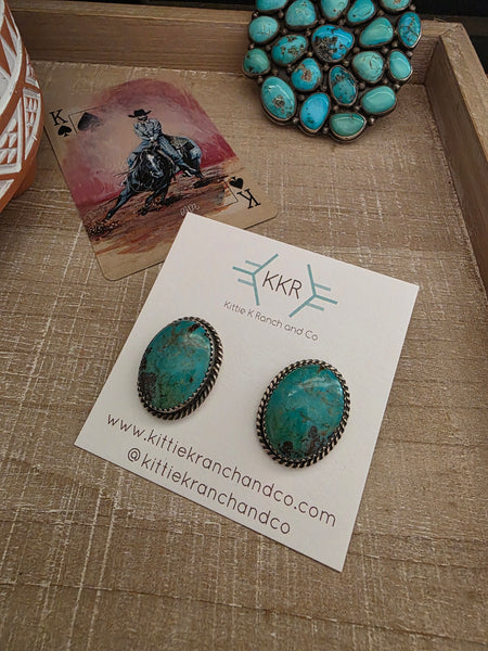 FREDA MARTINEZ NAVAJO TURQUOISE OVAL STUD EARRINGS
