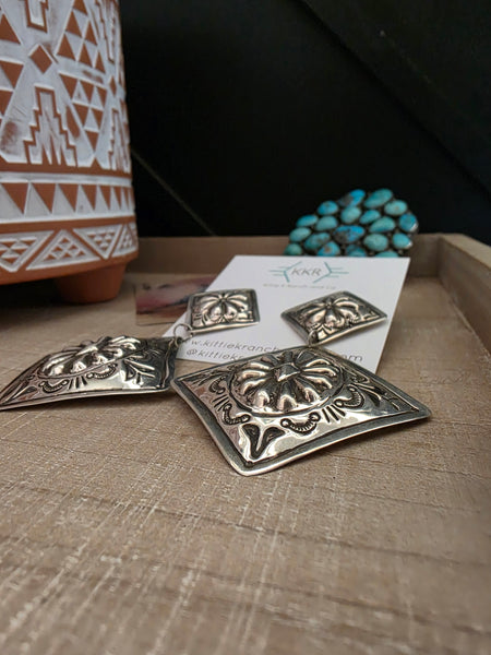 GENEVIEVE BLACKGOAT DOUBLE CONCHO EARRINGS