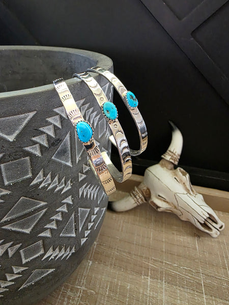 ALICE JOHNSON SILVER STAMPED AND TURQUOISE BRACELET