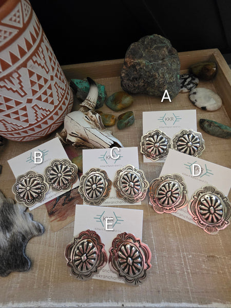 THE GENEVIEVE BLACKGOAT LARGE SILVER CONCHO STUD EARRINGS