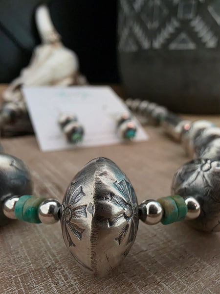 TYSHA APARICIO TURQUOISE AND STERLING SILVER HANDMADE NAVAJO PEARLS