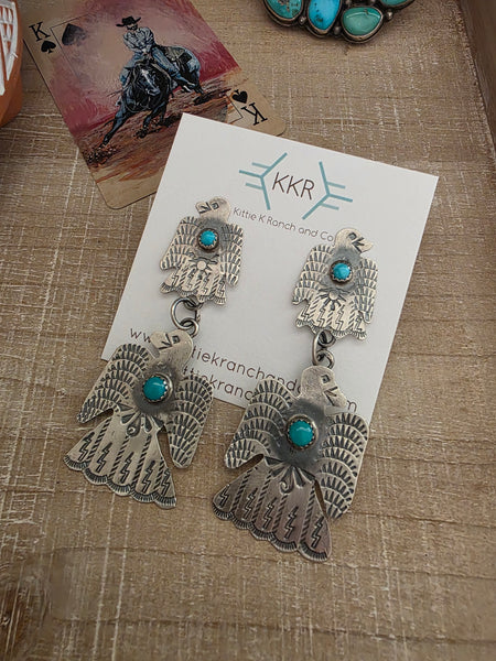 GABRIELA YAZZIE DOUBLE TURQUOISE THUNDERBIRD EARRINGS