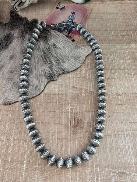 TONISHA HALEY STERLING SILVER HANDMADE STAMPED FLUTED NAVAJO PEARLS